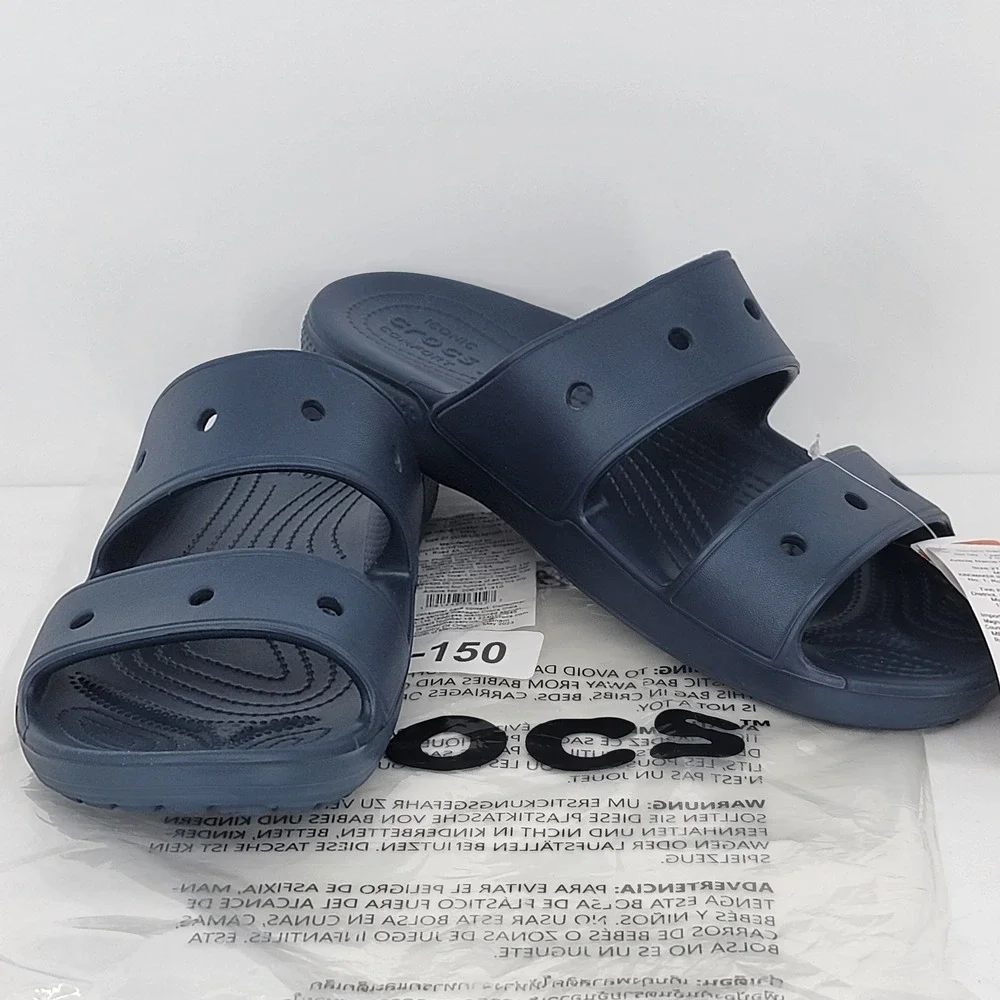 Crocs Classic Sandal Navy Blue Mens 10 Womens 12 Two Strap Slide